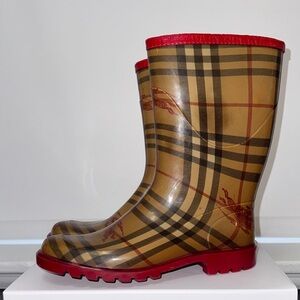 Burberry Rain Boots with Red Trim
